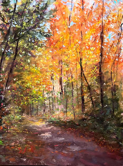 Arbres aux couleurs vives et chaudes de l'automne. Pastel sec par Jo-Anne Pion