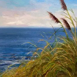 Soft pastel of tall grasses with ocean view-Jo_Anne Pion artwork