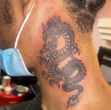 Dragon on Neck Tattoo By Gatsby at Ink Boss Tattoo Studio