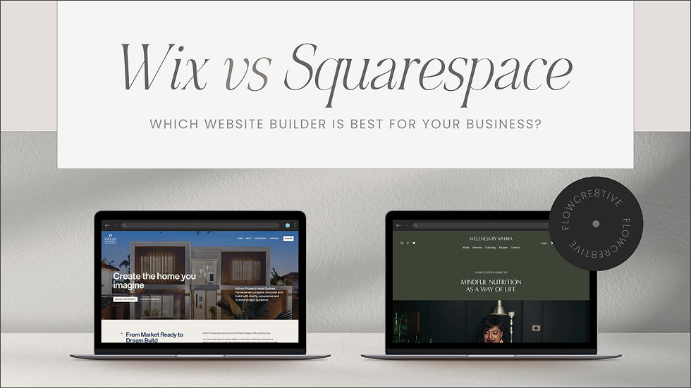 Wix vs Squarespace banner with two laptops showing website examples and the text Which website builder is best?