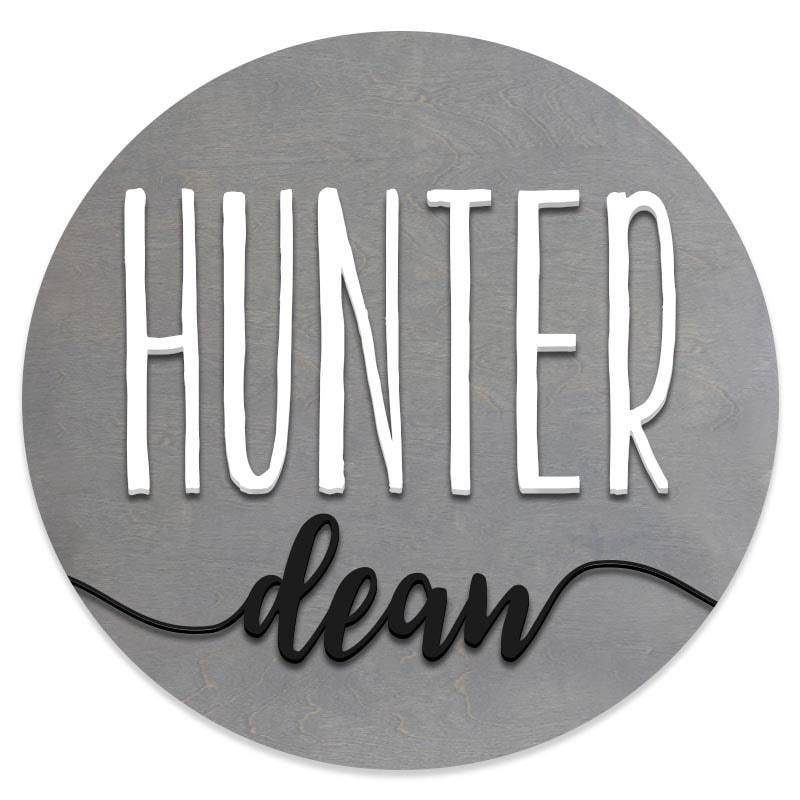 WOODEN NAME ROUND - WEATHERED GREY