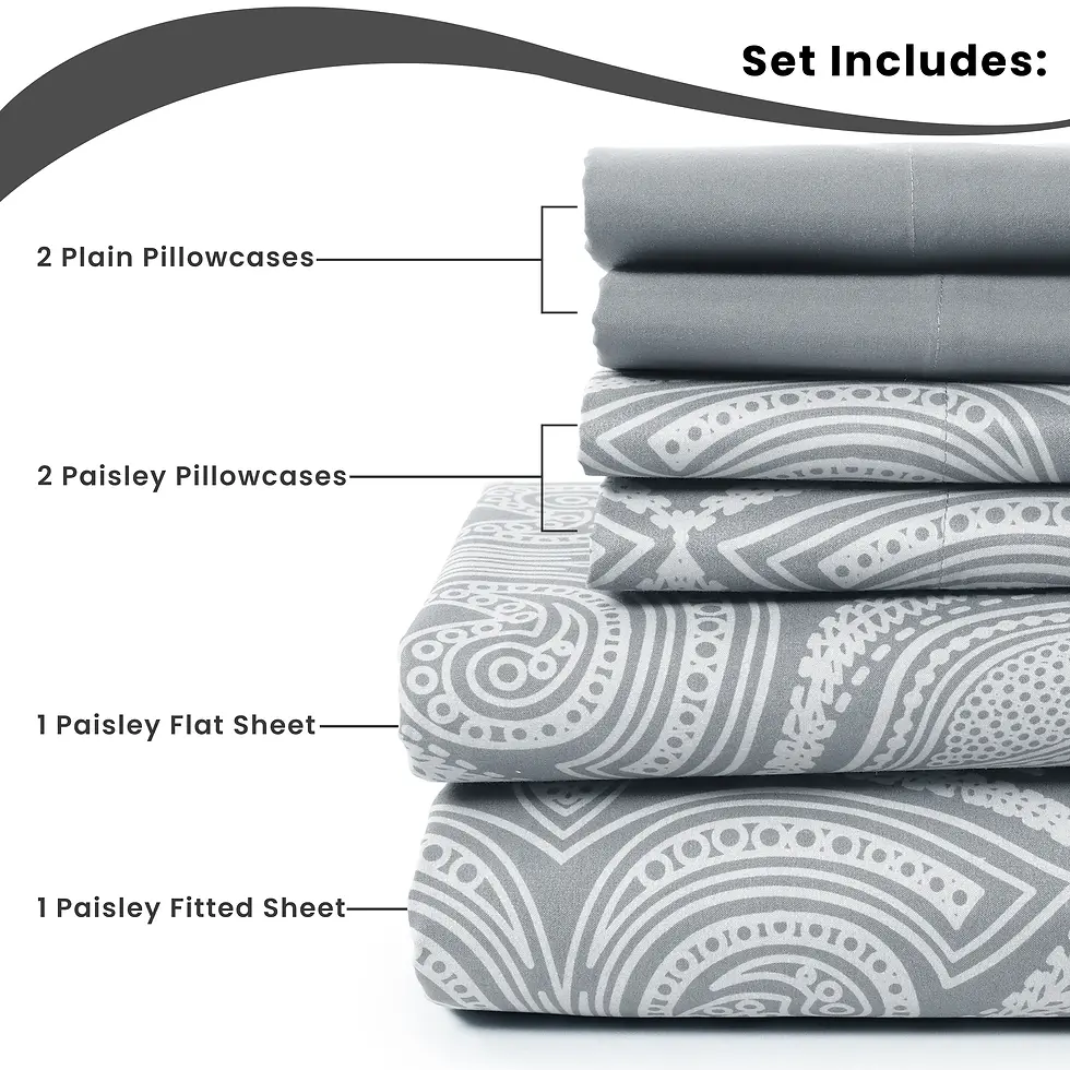 Thumbnail: Luxurious Printed Bed Sheets 6Pc Set – Soft Microfiber, Wrinkle-Free,