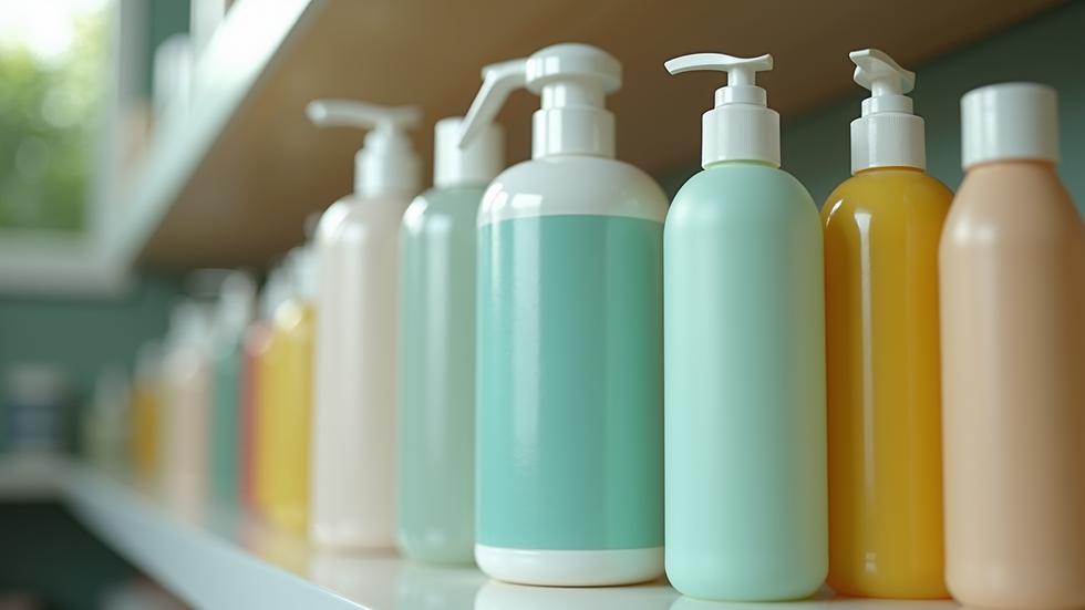 Close-up view of eco-friendly cleaning products on a shelf