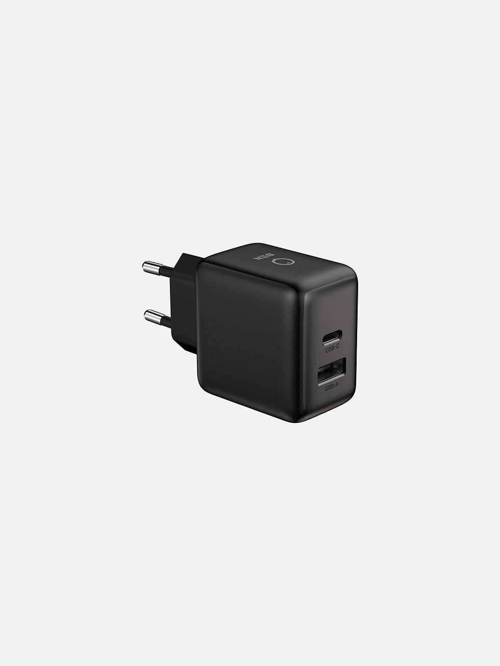 Ben black dual-port wall charger with EU plug, USB-C port, and USB-A port for fast device charging.