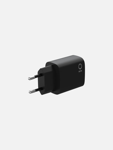 Ben black 15W USB-A wall adapter with EU plug, shown on a light background.
