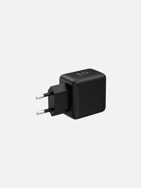 Ben black dual-port wall charger with EU plug, USB-C port, and USB-A port for fast device charging.