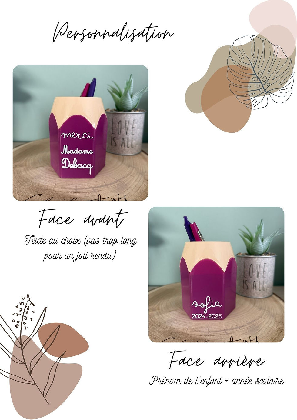 Miniature : Cadeau fin d'année Maîtresse, Maître, ATSEM - Pot à crayons personnalisé