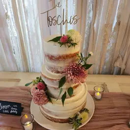 Pink Flower Three Tier Natural Wedding Cake 