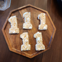 Rice Krispy Treats in the shape of a "1"