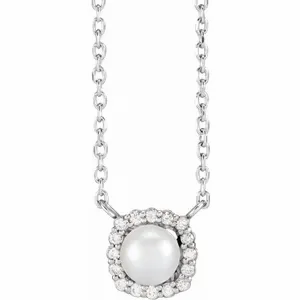 Diamond Bezel Pearl Necklace