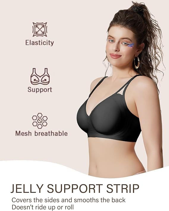 Thumbnail: Bras for Women Wireless Deep V Mesh Comfortable Bralette Supportive Tshirt Bra N