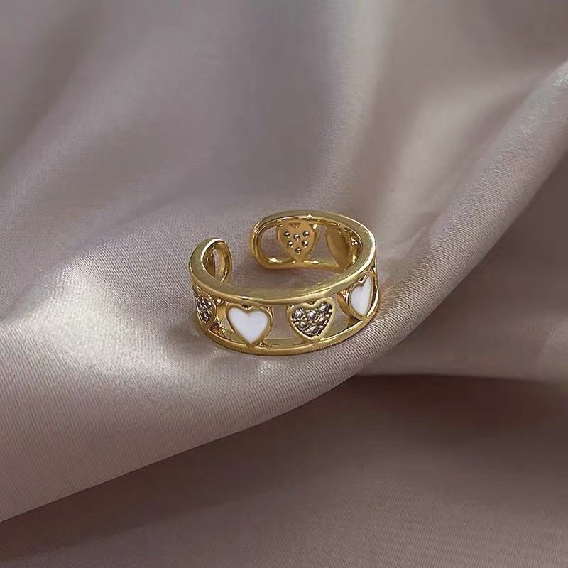 Thumbnail: 2022 New Classic Hollow Heart Adjustable Ring Korean Design Sense Jewelry Party 