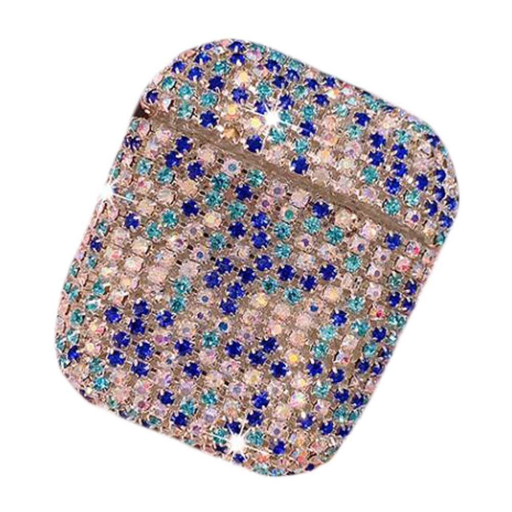Blue Bling Bling Rhinestone Earphone Case Wireless Bluetooth Earbuds Headphones