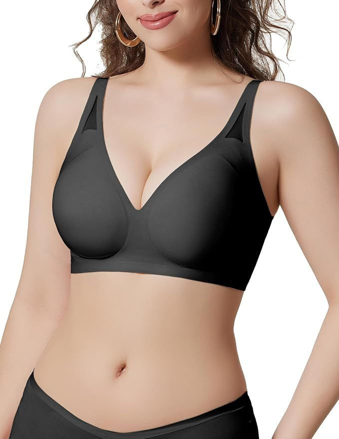 Thumbnail: Bras for Women Wireless Deep V Mesh Comfortable Bralette Supportive Tshirt Bra N