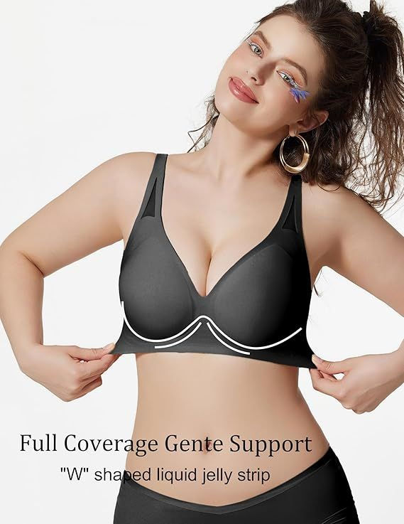 Thumbnail: Bras for Women Wireless Deep V Mesh Comfortable Bralette Supportive Tshirt Bra N