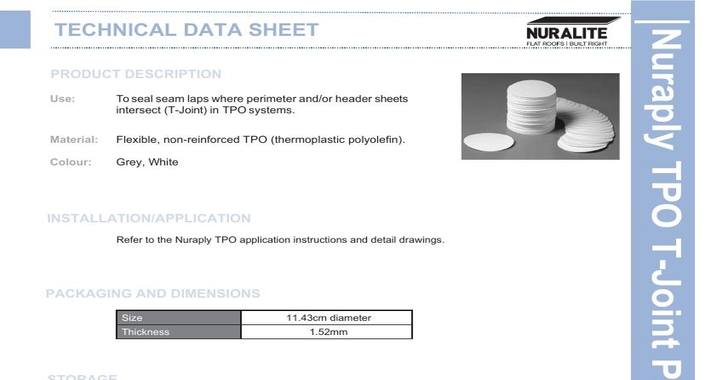 NURAPLY TPO T JOINT PATCH DATA SHEET