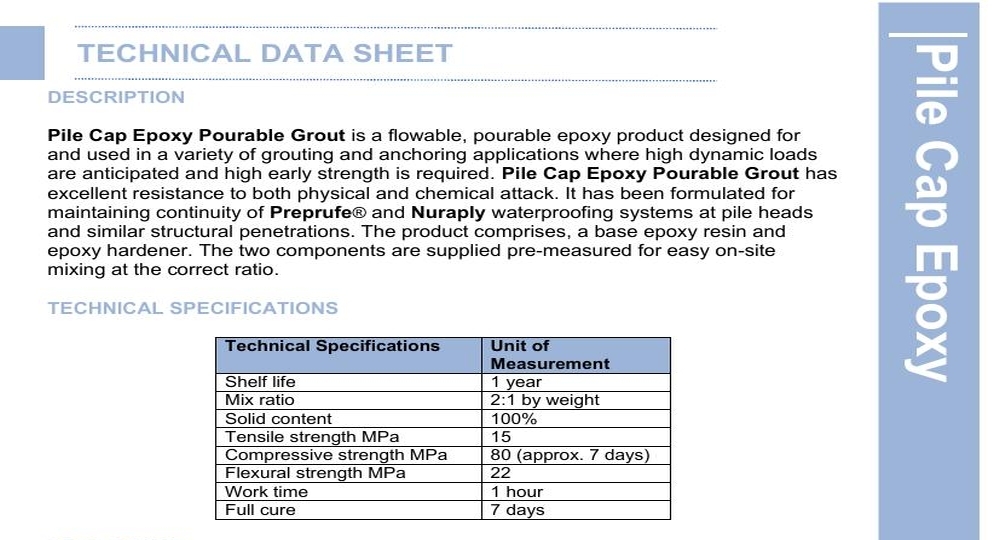 PILE CAP EPOXY POURABLE GROUT TDS