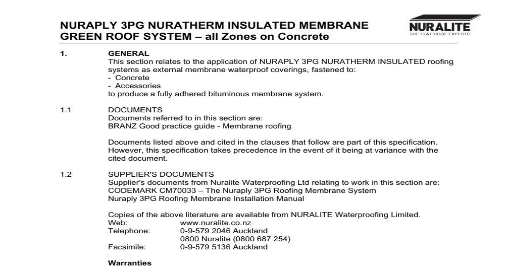 NURAPLY 3PG NURATHERM INSULATED MEMBRANE GREEN ROOFING SYSTEM ALL ZONES ON CONCRETE