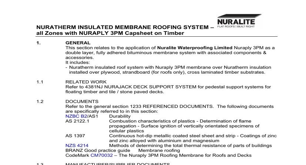 NURATHERM INSULATED MEMBRANE ROOFING SYSTEM ALL ZONES WITH 3PM ON TIMBER