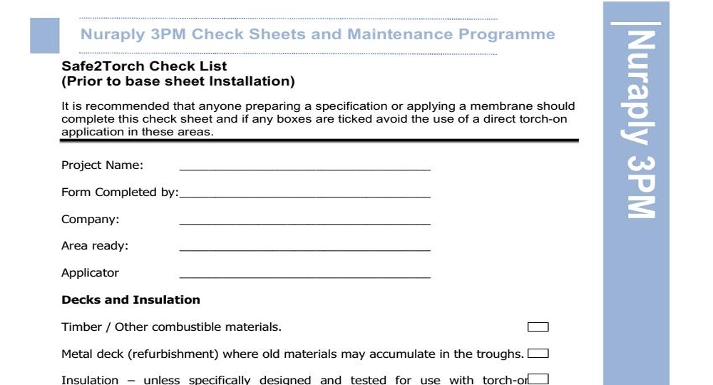 NURAPLY 3PM CHECK SHEETS AND MAINTENANCE PROGRAMME