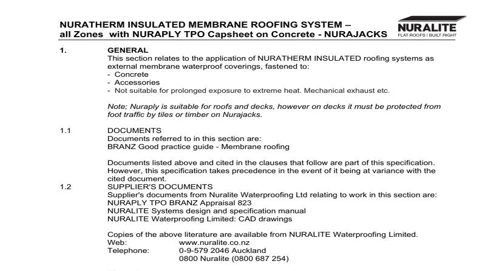 NURATHERM INSULATED MEMBRANE ROOFING SYSTEM ALL ZONES WITH NURAPLY TPO ON CONCRETE NURAJACKS