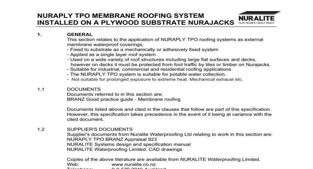 NURAPLY TPO MEMBRANE ON PLYWOOD ROOFING SYSTEM NURAJACKS