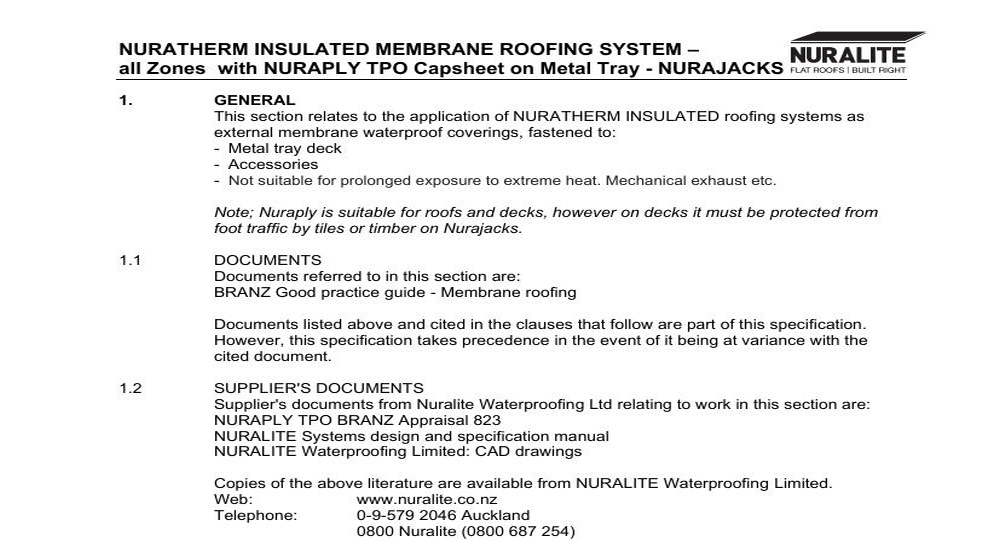 NURATHERM INSULATED MEMBRANE ROOFING SYSTEM ALL ZONES WITH NURAPLY TPO ON METAL TRAY NURAJACKS