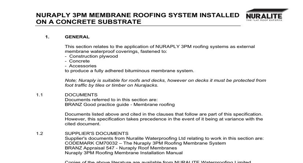 NURAPLY 3PM MEMBRANE ON CONCRETE ROOFING SYSTEM