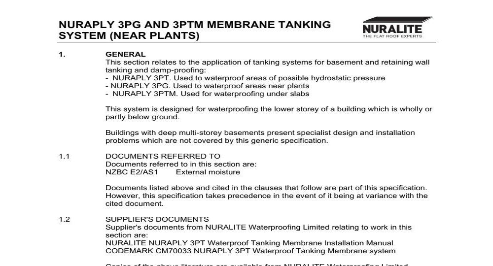 NURAPLY 3PG AND 3PTM MEMBRANE TANKING SYSTEM (NEAR PLANTS TANKING)