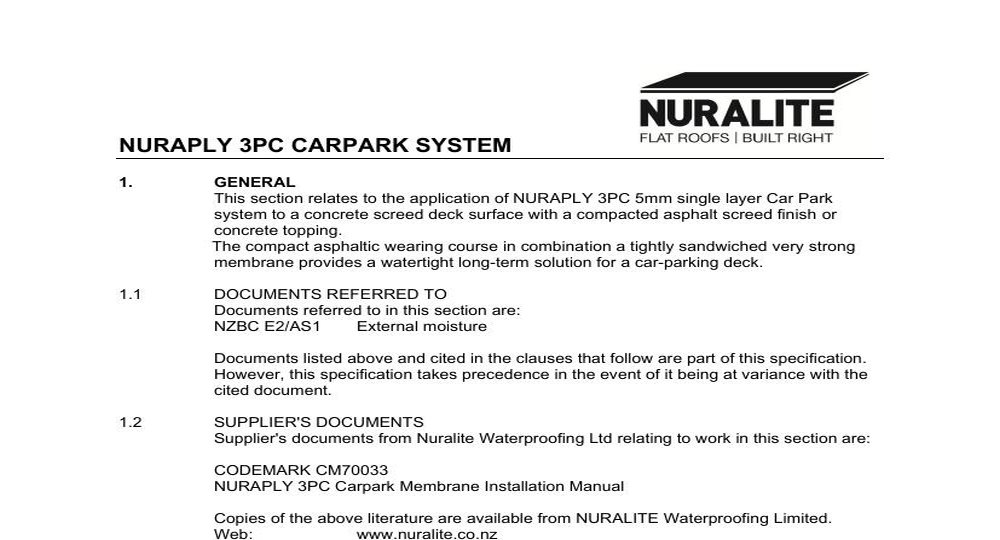 NURAPLY 3PC CAR PARK SPECIFICATION