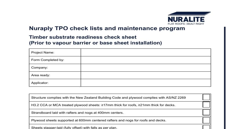 NURAPLY TPO CHECK SHEETS 2025