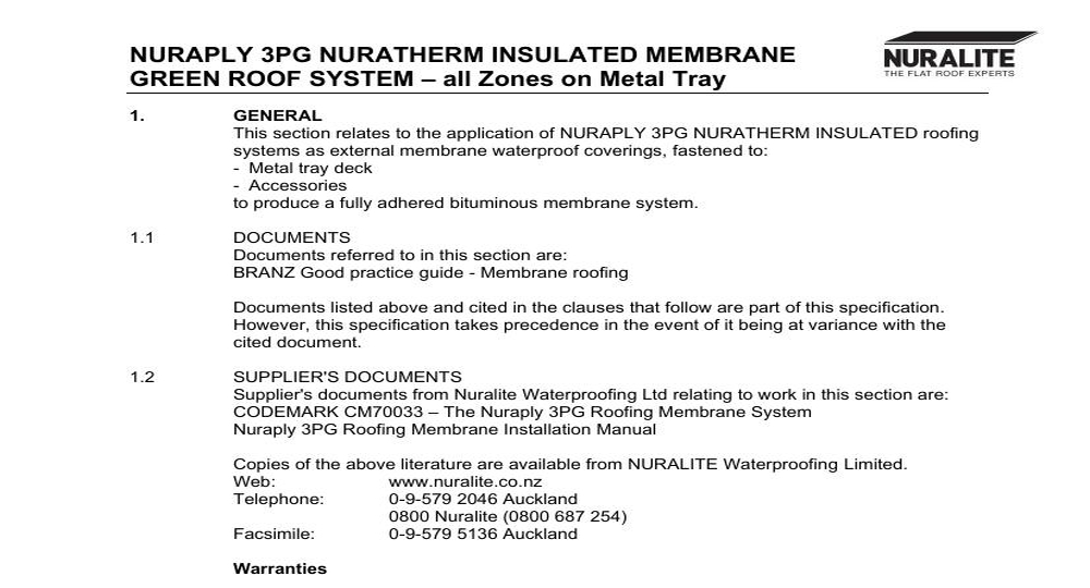 NURAPLY 3PG NURATHERM INSULATED MEMBRANE GREEN ROOFING SYSTEM ALL ZONES ON METAL TRAY