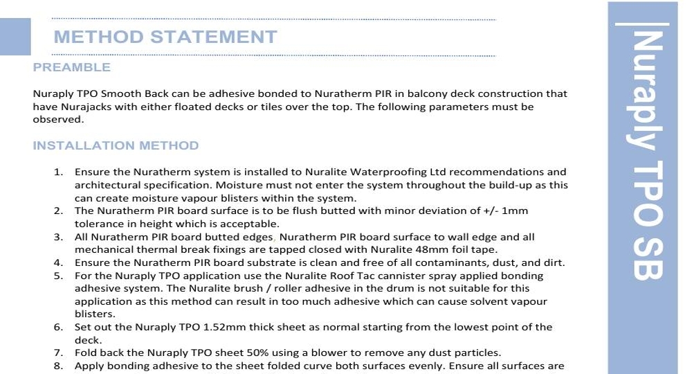NURAPLY TPO SB BONDING TO NURATHERM ON A BALCONY DECK