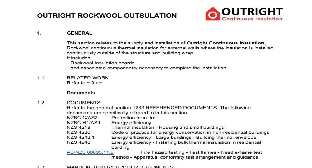 OUTRIGHT ROCKWOOL OUTSULATION SPECIFICATION