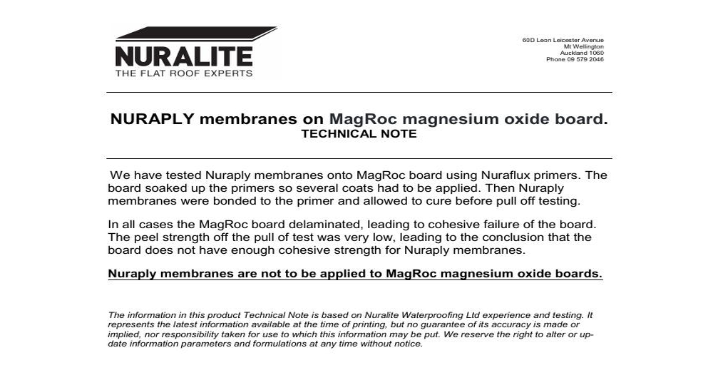 NURAPLY MEMBRANES ON MAGROC MAGNESIUM OXIDE BOARD