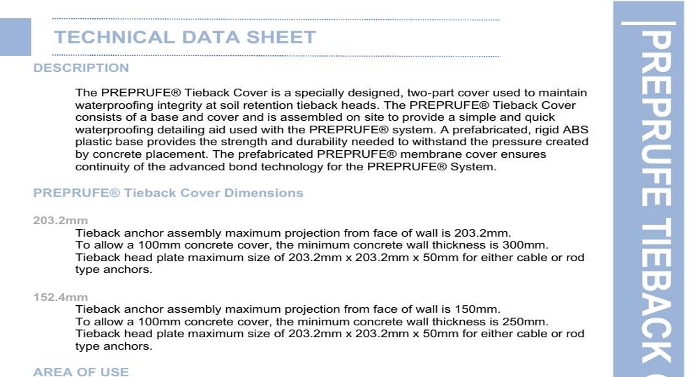 PREPRUFE TIEBACK COVER TDS