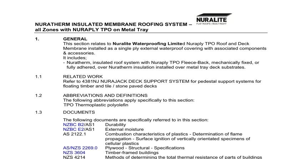 NURATHERM INSULATED MEMBRANE ROOFING SYSTEM ALL ZONES WITH NURAPLY TPO ON METAL TRAY