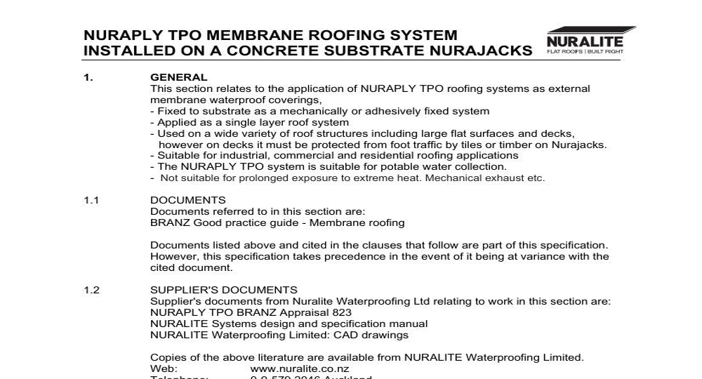 NURAPLY TPO MEMBRANE ON CONCRETE ROOFING SYSTEM NURAJACKS