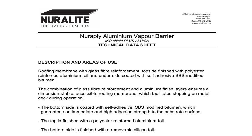 NURAPLY ALU VAPOUR BARRIER TDS
