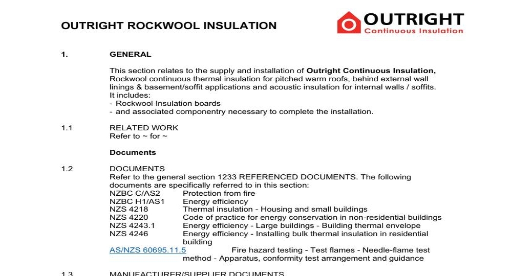 OUTRIGHT GENERAL ROCKWOOL SPECIFICATION