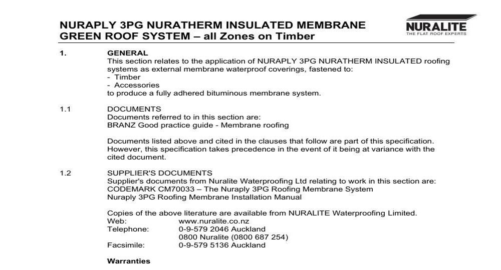 NURAPLY 3PG NURATHERM INSULATED MEMBRANE GREEN ROOFING SYSTEM ALL ZONES ON TIMBER