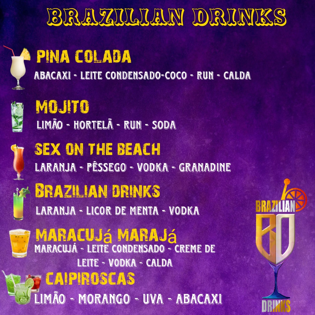 Cardápio tradicional com e sem álcool 