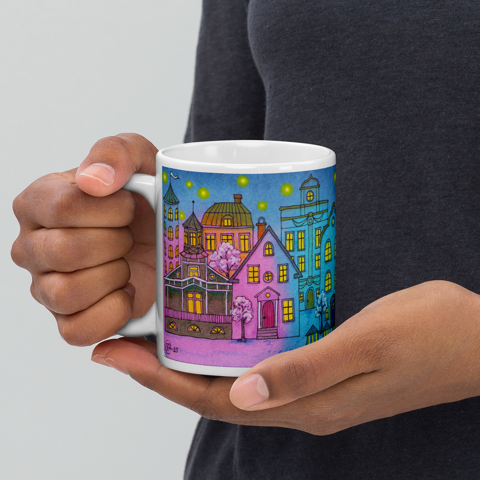 White glossy Christmas mug STHLM - HANGÖ