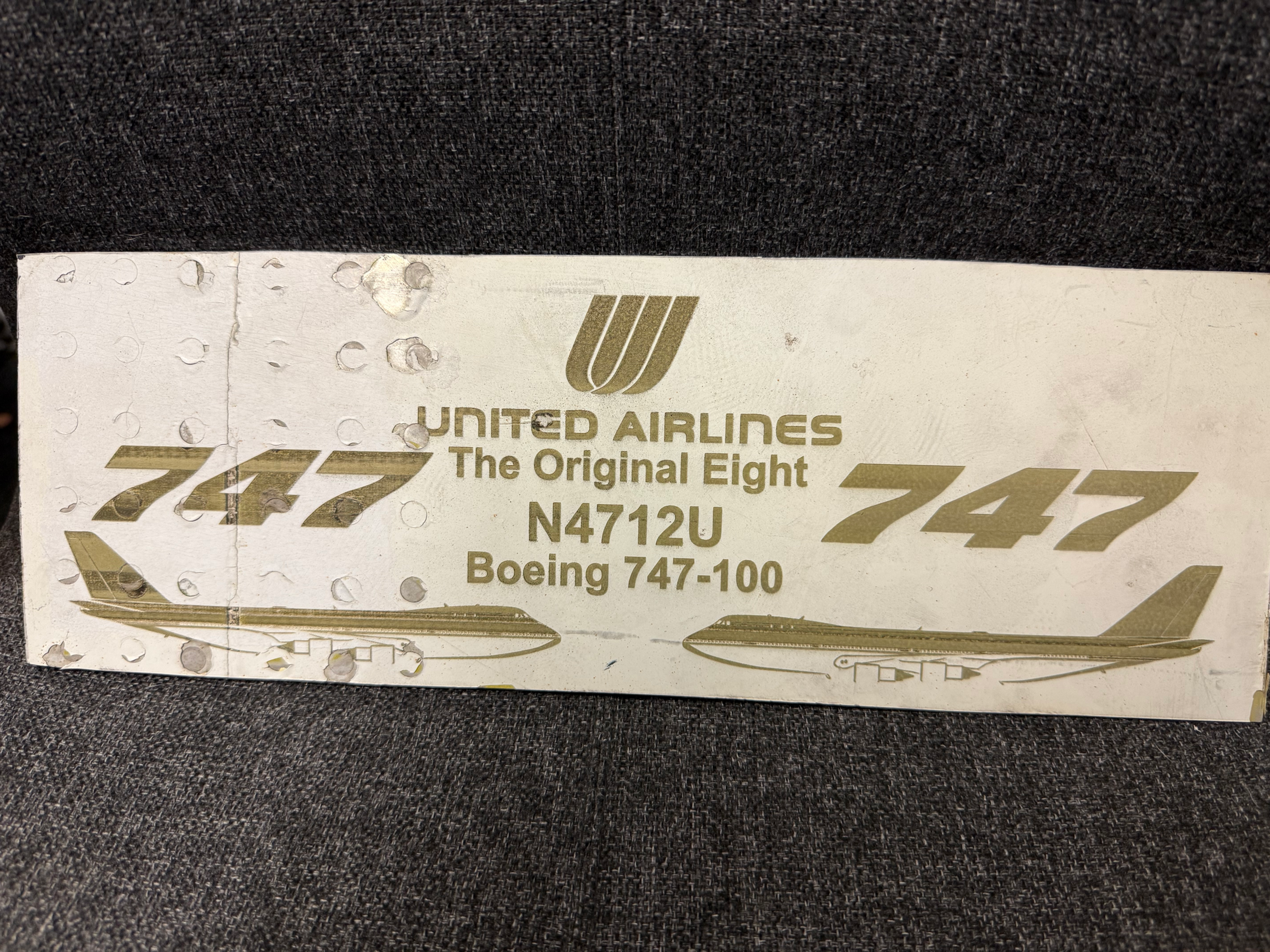 Ex United Airlines 747-100 N4712U fuselage skin engraved long cut