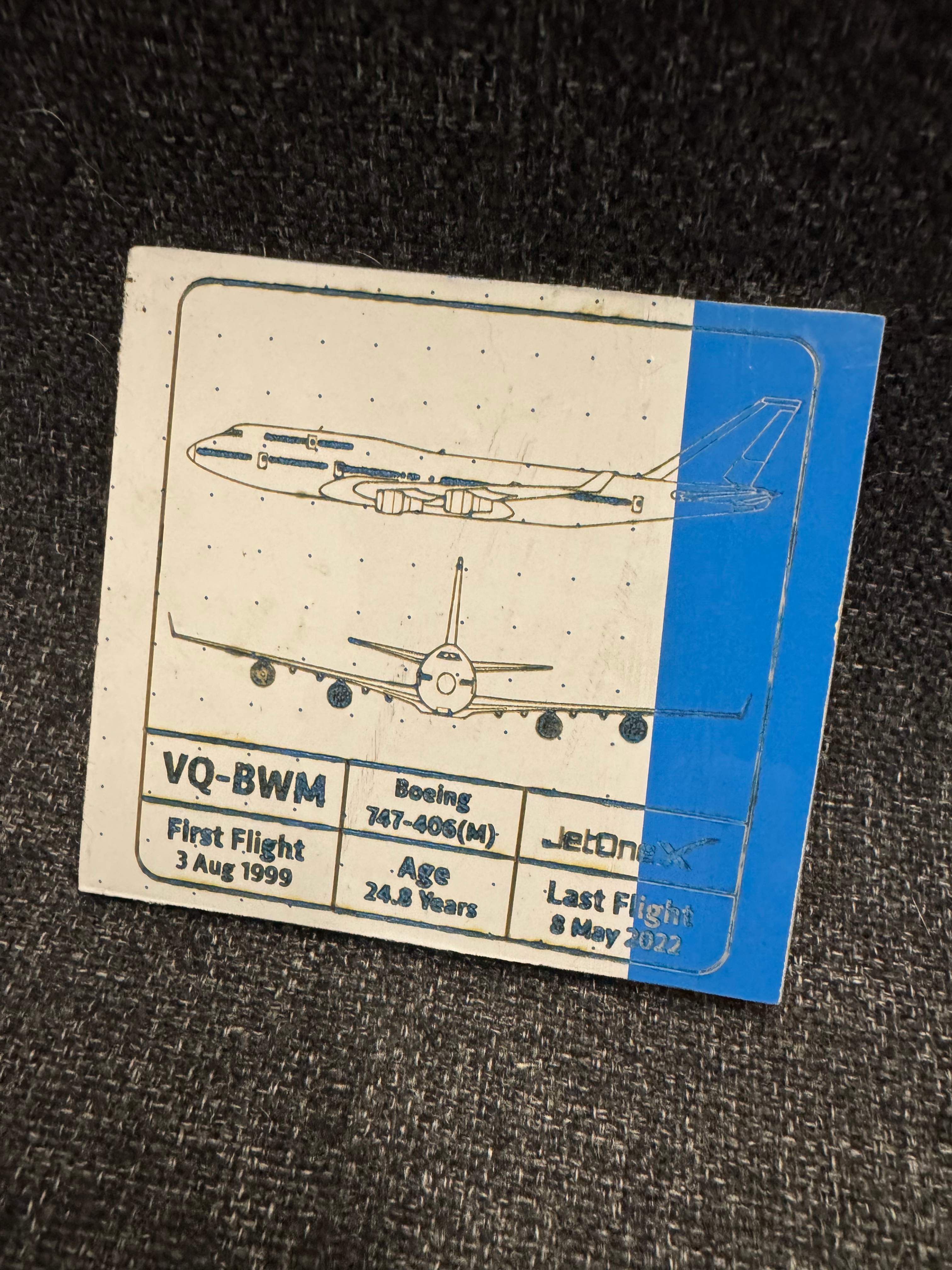 VQ-BWM 747-400 Longtail Aviation (ex KLM PH-BFV) lettering engraved skin square