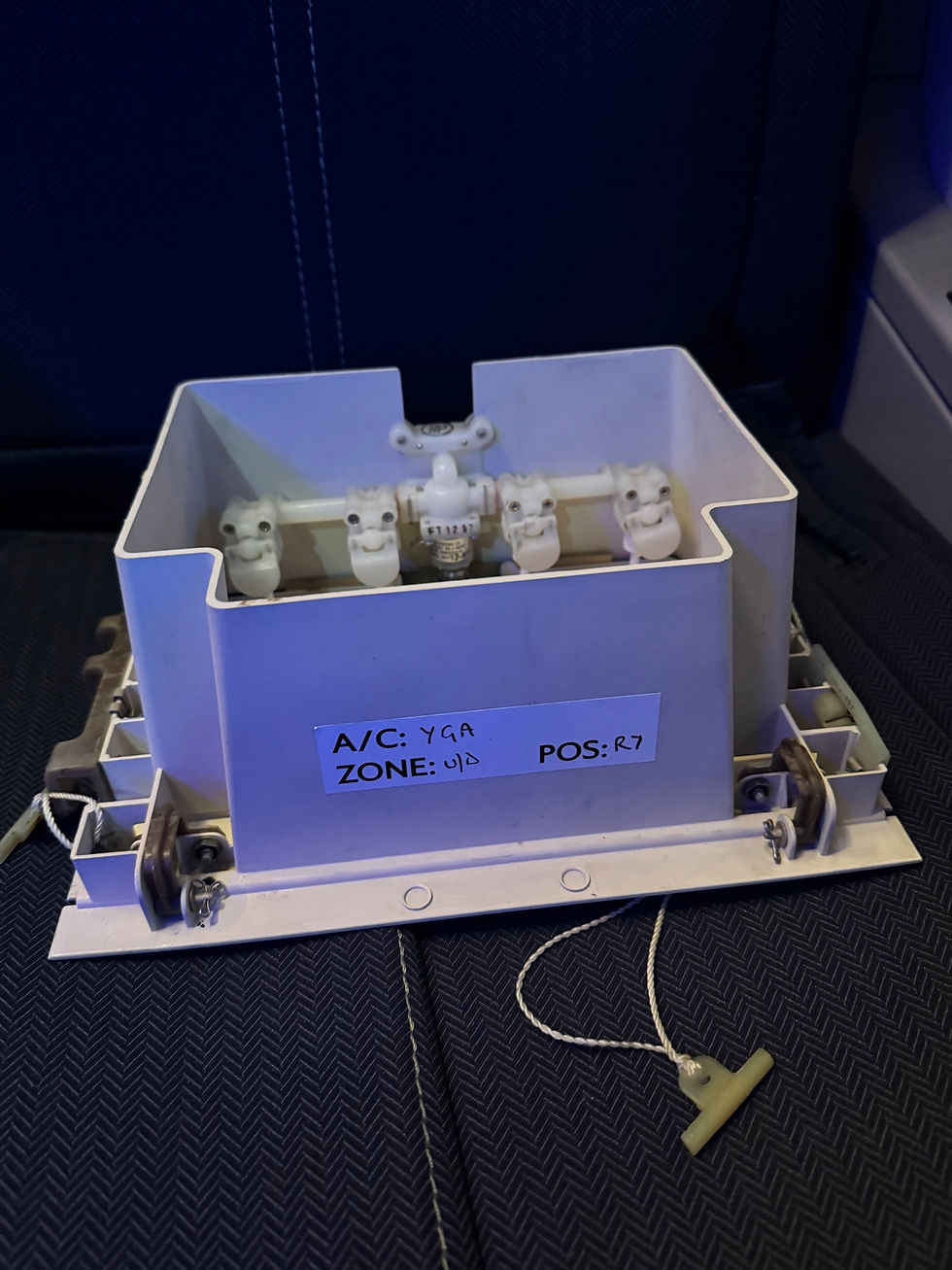 Thumbnail: British Airways G-BYGA 747-400 upper deck PSU overhead oxygen mask holder