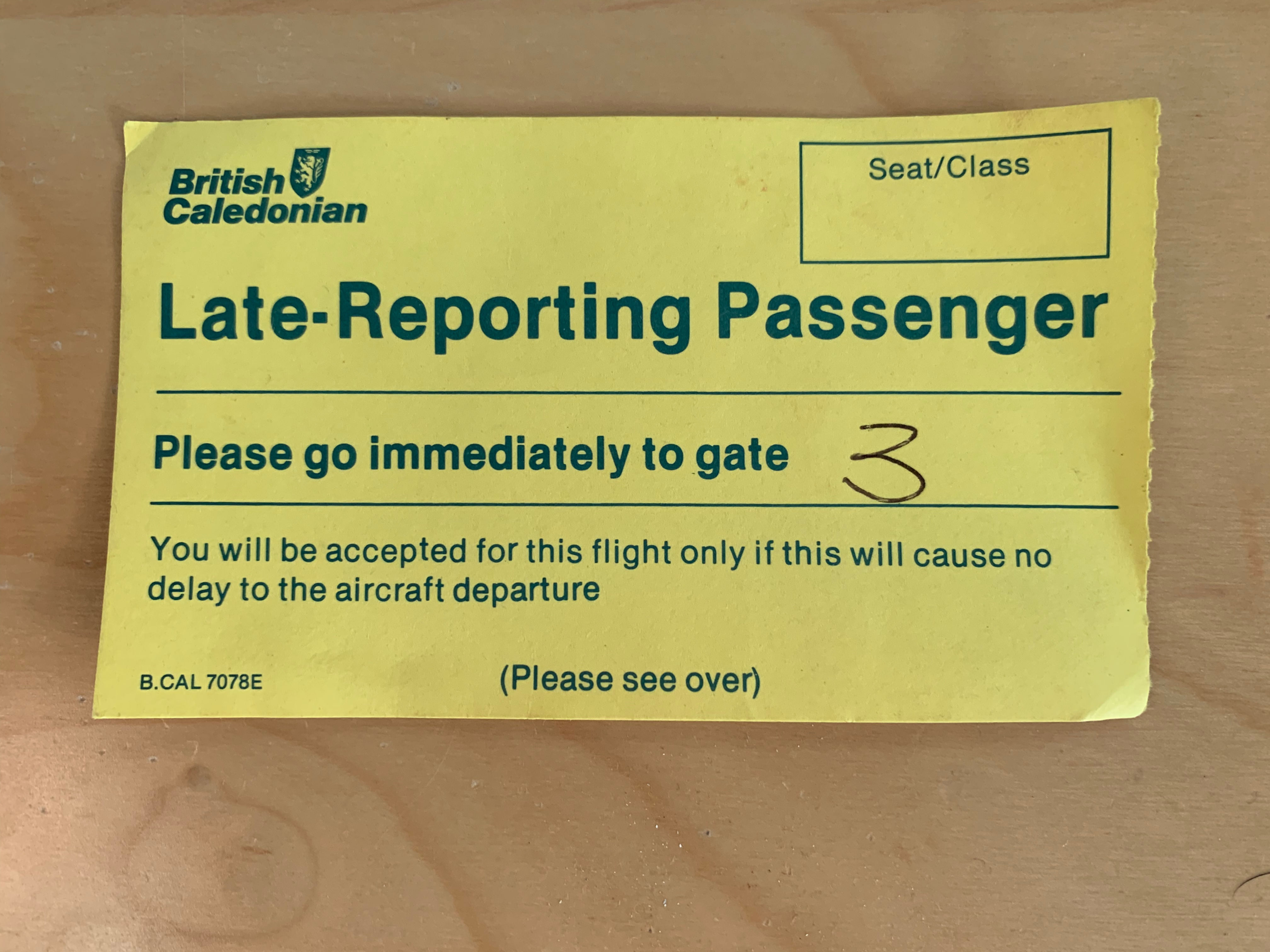 British Caledonian late reporting passenger card 