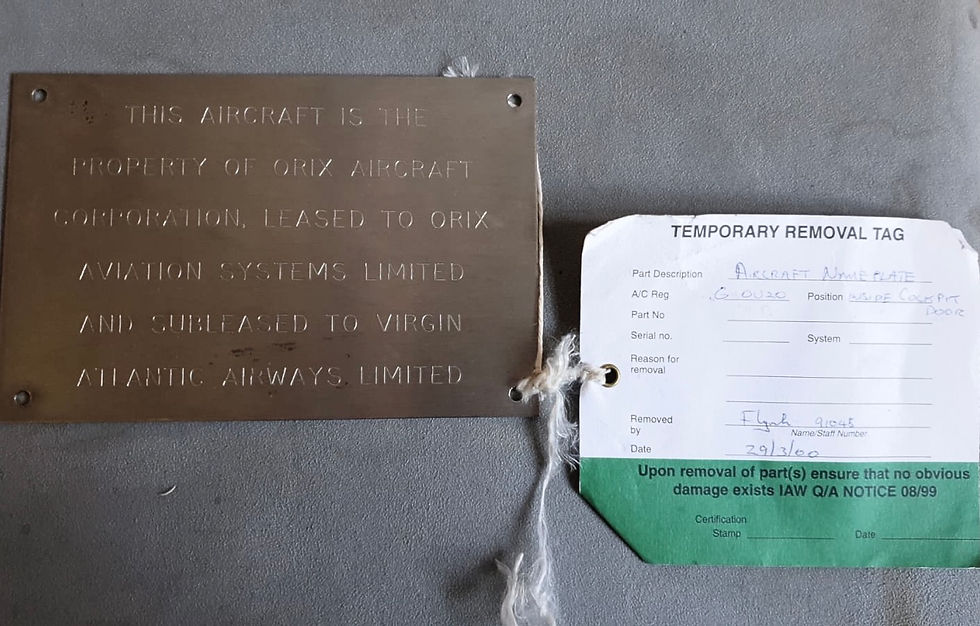 Virgin Atlantic G-OUZO lease plate 