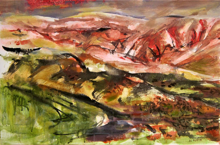 Calligraphy in the Mountains. 70X45 cm. Acrylic on canvas. 2022