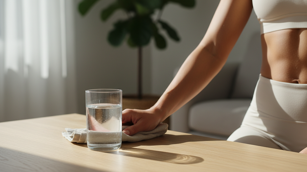 Close-up view of a water glass on a wooden table